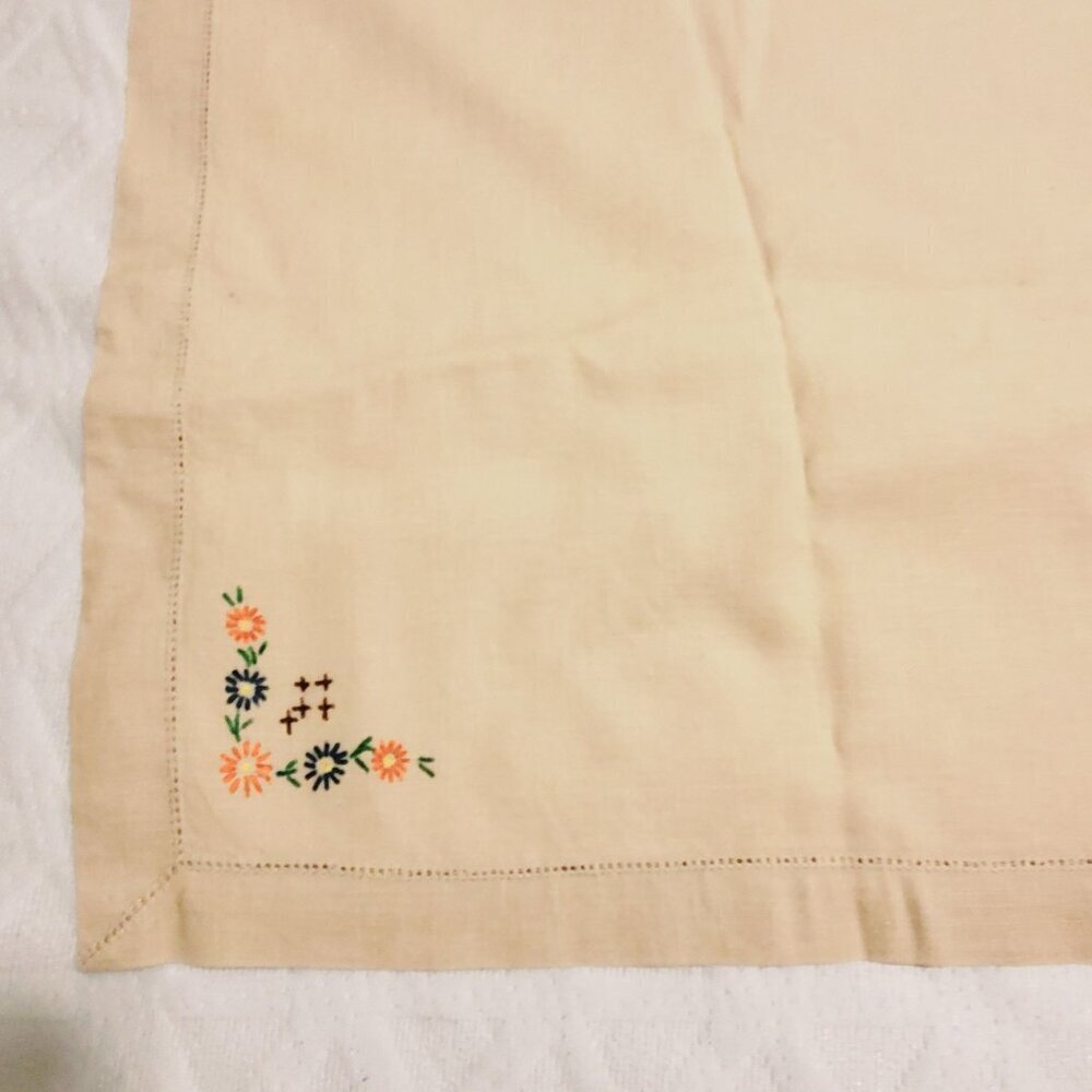 VTG Painted Beige Tablecloth With Floral Basket Design 32" X 32" Square Cotton - Picture 5 of 9